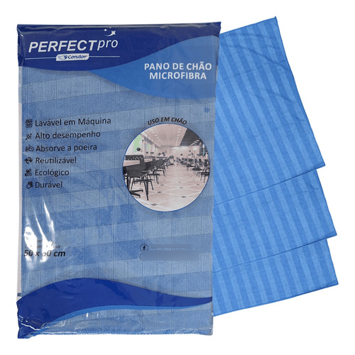 Kit 3 Panos De Chão Grande Limpeza Geral Resistente 60x50 Cor Azul