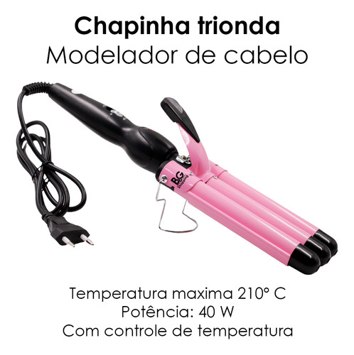 Modelador Cachos Tri-ondas 127/220V De Cerâmica Rosa B