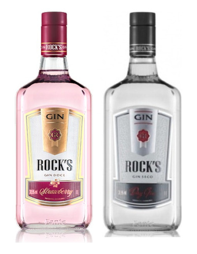 Kit Gin Rock's Seco + Gin Rock's Strawberry 1000ml Cada Strawberry E Tradicional