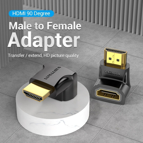Imagen 2 de 10 de Adaptador Hdmi Macho A Hdmi Hembra Codo 90° Grados Vention