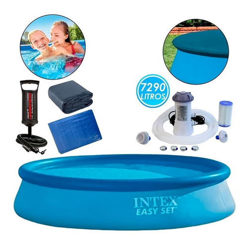 Piscina Inflável 7290l Intex C/ Filtro + Bomba + Forro +capa Cor 110v