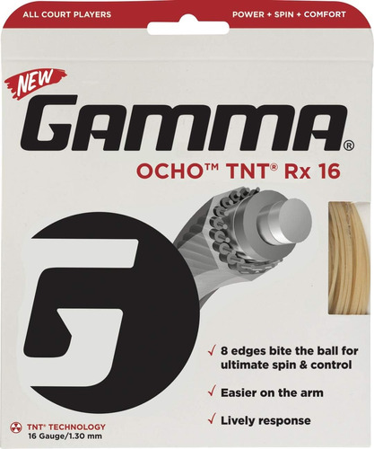 Gamma Sports Ocho Tnt Rx Cordaje De Tenis De 16 G, Natural, 