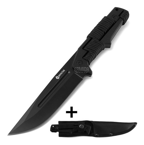 Faca Hunter Edc Tática Caça Invictus Paracord + Bainha Cinto Cor Preto