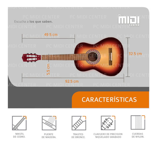 Imagen 7 de 10 de Guitarra Criolla 3/4 Niños Clásica Con Funda Colores Promo