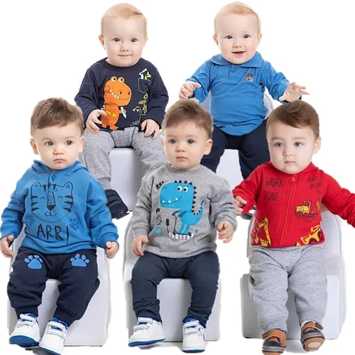 Conjuntos Infantil Inverno Kit 3 Roupas Masculino Flanelado Manga Longa -  Compre Agora