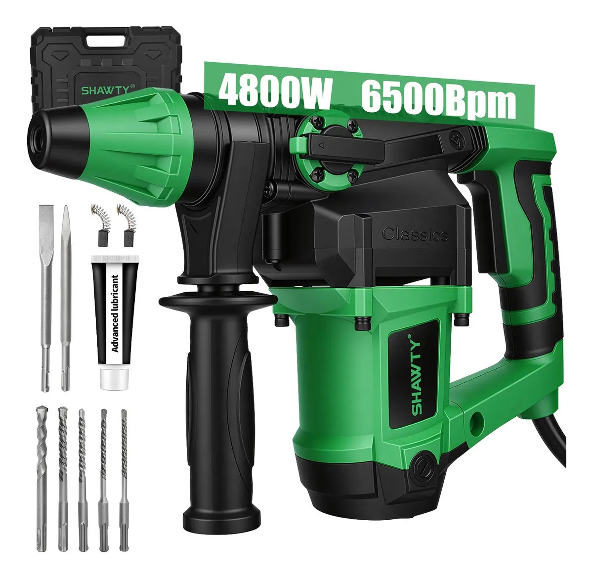 Shawty Taladro Rotomartillo Cincelador 4800W Sds-plus Rotomartillo Perforador Cincelador Demoledor Rompedor Electrico, 18J Martillo Demoledor, Mango Ajustable De 360°, para Hormigón, Metal Y Piedra