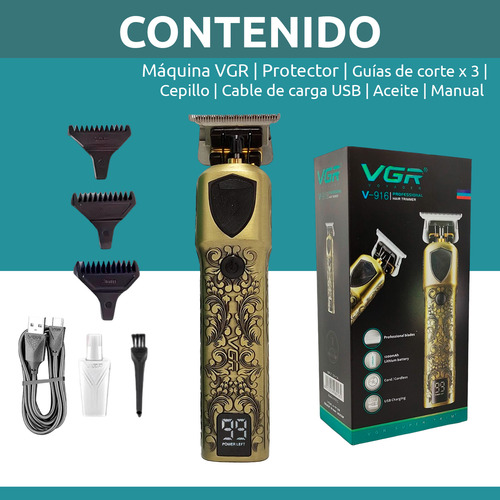 Máquina Trimmer Patillera Profesional Vgr V-916 Metal Usb