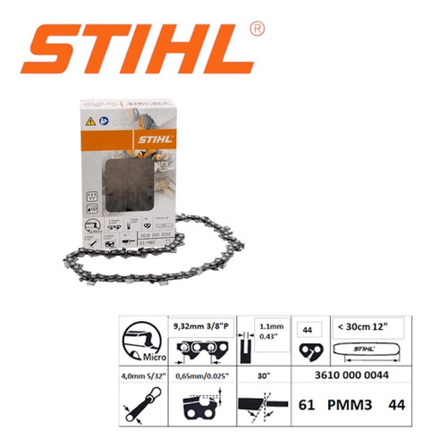 Corrente Pmm3 P/ Ms170 22d 1,1mm 3/8'' P/sabre 30cm Stihl