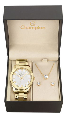 Kit Relógio Champion Elegance Dourado Feminino Cn26493w Cor do fundo Branco