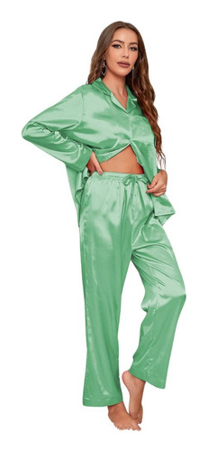 Conjunto De Pijama De Satén De Seda Para Mujer, Camiseta Y P