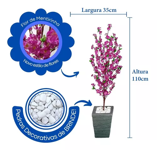 Planta Cerejeira Roxa Artificial + Vaso Decorativo Quadrado