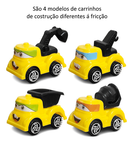 Kit 5 Carrinhos De Fricção Betoneira Escavadeira Basculante