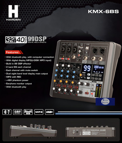 Mezcladora 6 Canales Harden Kmx-6bs 99dsp Bluetooth Usb