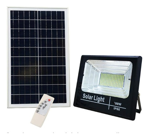 Foco Led Proyector Con Panel Solar 100w Control Remoto