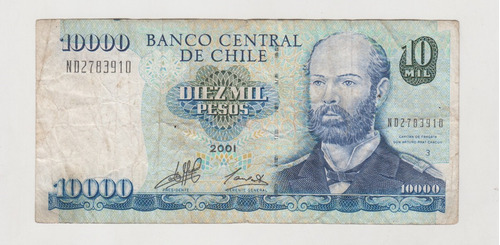 Billete Chile 10000 Pesos 2001 Casa De Moneda Nd (c85)