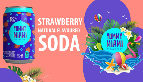 Yummy Miami Soda Fresa 355ml Kosher 12 Pack