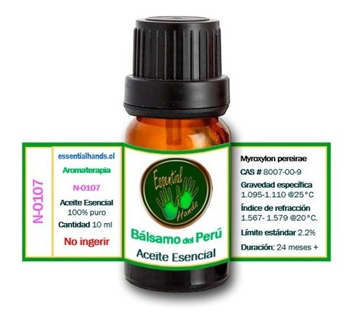 Imagen 1 de 1 de Bálsamo Del Perú 10 Ml - Aceite Esencial - Aromaterapia