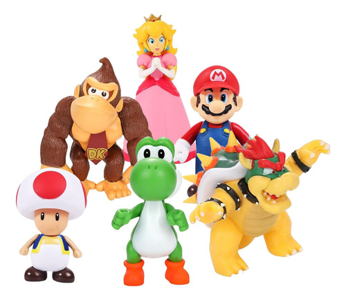 Figura Super Mario Bros, Mario, Yoshi, Peach, Bowser, Toad