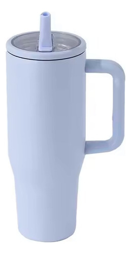 Termo 1200ml Doble Pared Térmico Acero Inoxidable Con Popote Azul Pastel