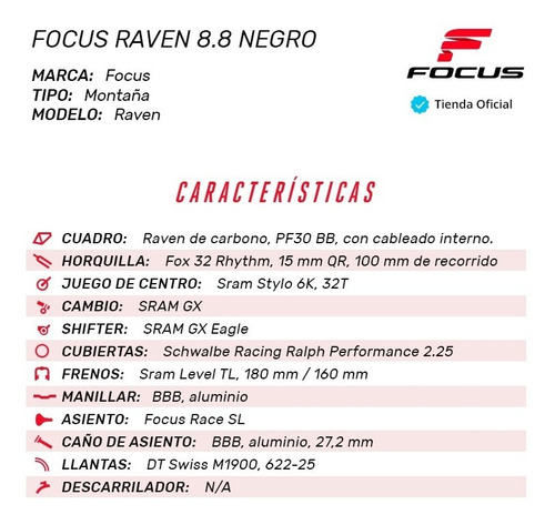Bicicleta Montaña Focus Raven 8.8 29 Color Negro Carbono 12g