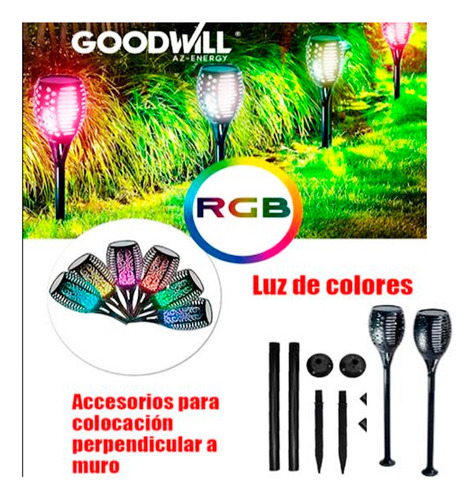 2 Lamparas Solares Rgb Tipo Antorcha 5w Para Jardin
