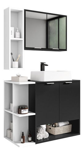 Casa JD Móveis banheiro new ibiza branco e preto 47.8 cm x 70 cm x 45 cm