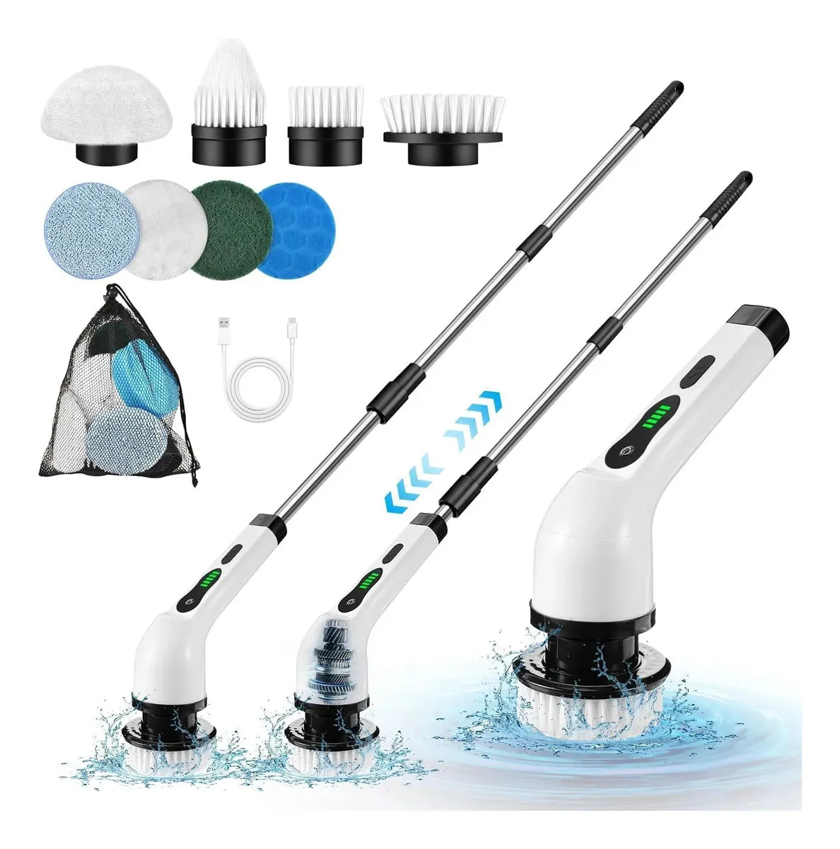 Cepillo De Limpieza Electrico Inalámbrico Rotativo Escalable Blanco