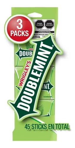 Chicles Doublemint Sabor Menta Pack 3 Pz Con 15 Sticks