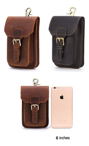 Bolso Cintura De Hombre Marrón Cuero Genuino Portacelular