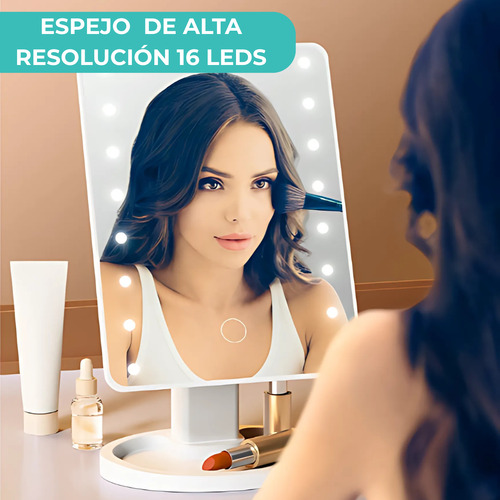 Espejo Maquillaje Luz Led Portátil Personal Base Mesa 360°