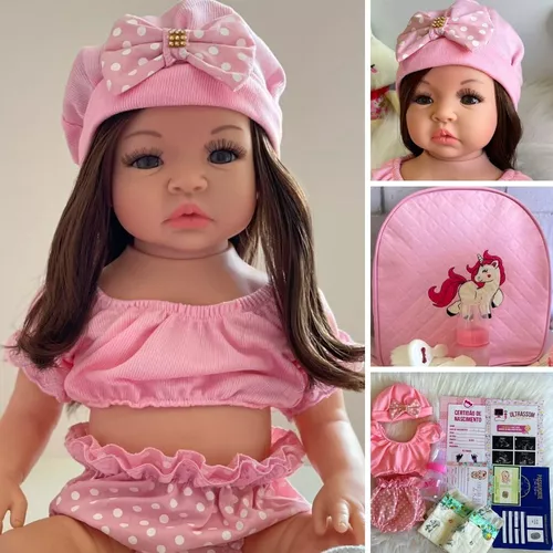 Boneca Bebê Menina Reborn Silicone Pode Molhar Kit Itens