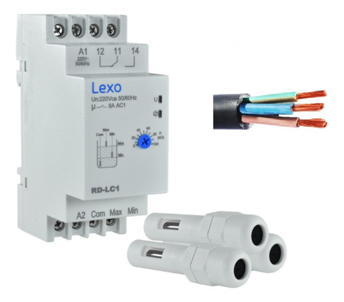 Kit Relé Control De Nivel De Liquido + Sensores + 30m Cable