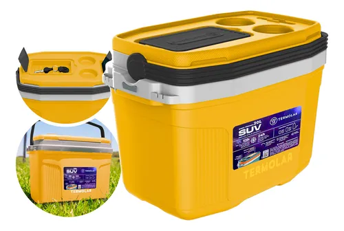 comprar Caixa Termica Suv Cooler Com Alça 20 Litros Praia Pesca Camping Cor Amarelo E Preto Termolar