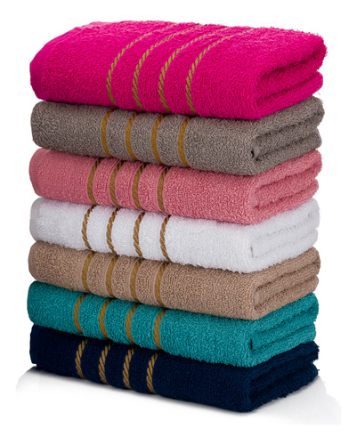 Toalha Banho 06un Barra Dourada 130x70cm 100% Algodão Macia Cor Sortido