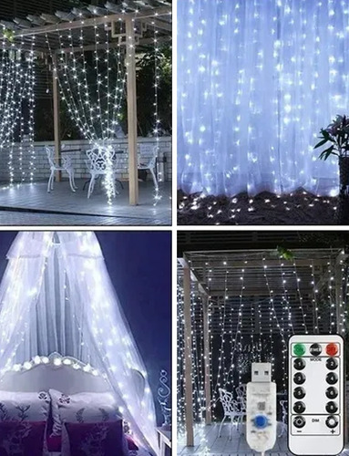 Imagen 4 de 7 de Cortina Led Luces Decorativas 3x3m Navidad Tira Luz Led 2pzs