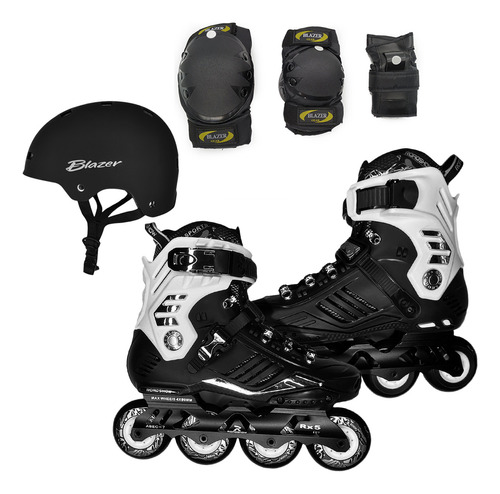 Patines Freeskate Blanco Con Negro + Protecciones + Casco