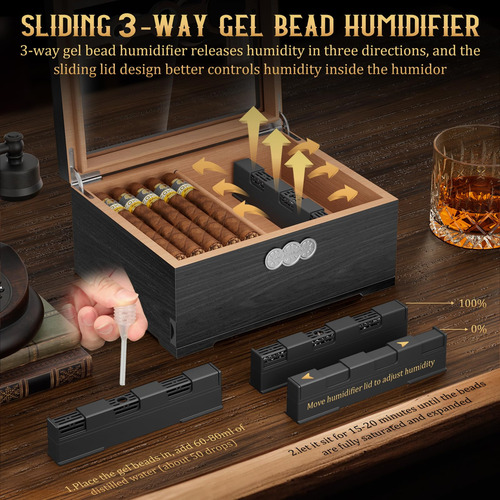 Caja Humidora De Cigarrillos Lihtun Con Higrometro Digital