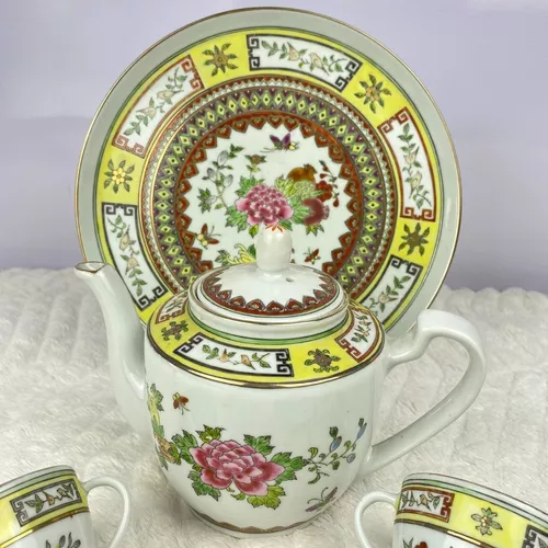 Jogo De Chá Café Bule De Porcelana Oriental Em Alto-relevo