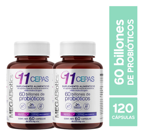 2pack Probioticos 60 Billones Y 11 Cepas Megabiotic 120 Dias Sabor Sin sabor