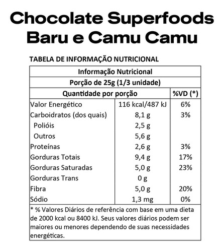 Barra Chocolate Amargo 67% Cacau Com Baru Sem Açúcar Vegano