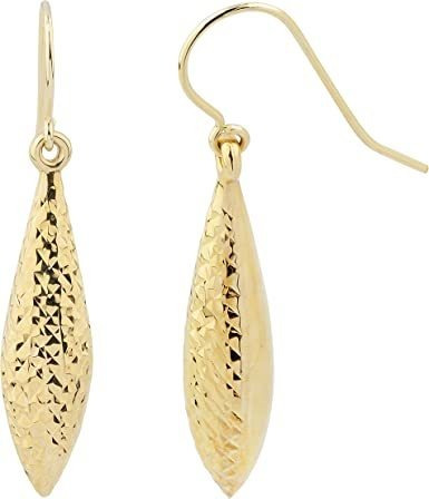 10 K Oro Diamante Puffed Marquise Dangle Earrings