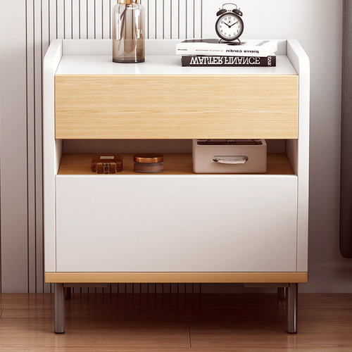 Mesita De Noche buro recamara, Mesa Auxiliar Buros Modernos Con 2 Cajones, buros de madera sencillos Caqui,Patas de metal buro minimalista Lafulaifu Mesa De Noche Elegante,buros de madera modernos