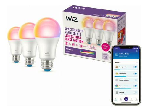 Wiz Foco Led Inteligente De 60 W A19 Color Paquete De 3 E26-