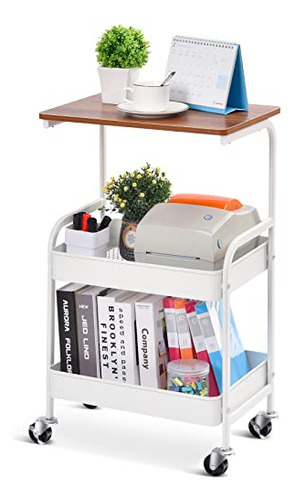 Utility Cart With Wooden Table Top, 3-tier Metal Storag...