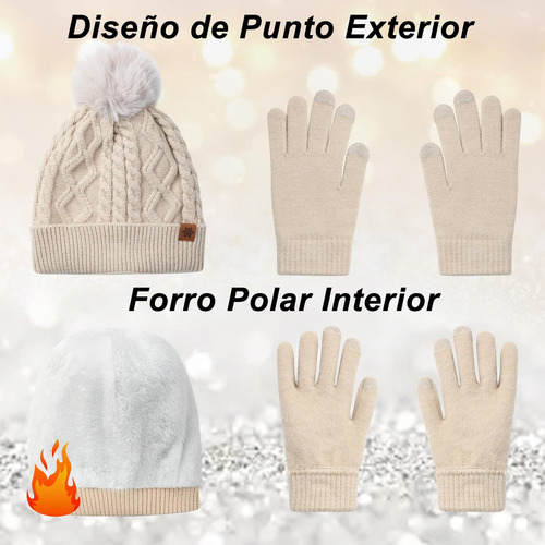 Gorro De Invierno Para Mujer Con Sombrero Conjunto 3pcs