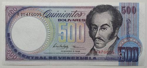 Imagen 1 de 2 de Billete Venezuela 500 Bolívares Febrero 5 1998 R8 Unc
