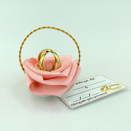 Lembrancinha Casamento Cestinha Alianças Rosa Bebe Kit 50 Un