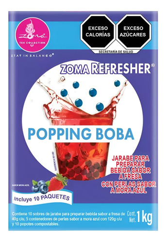 Zoma Tea Refresher Popping Boba Fresa Y Perlas De Mora 1kg