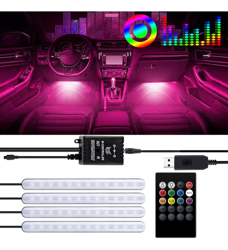 Carro Interior Led Rgb Luz 4 Tira 48leds Carro Atmosfera Lam