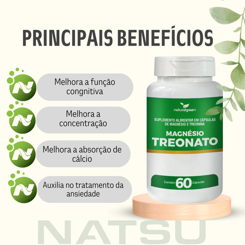 Kit 2 Potes De Magnésio Treonato L Treonina Com 120 Cápsulas